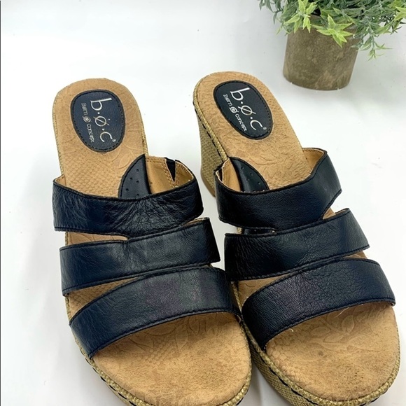 BOC (Born of Concept) Black Cork Wedge Platform‎ Sandal, Sz 8 - Picture 4 of 10